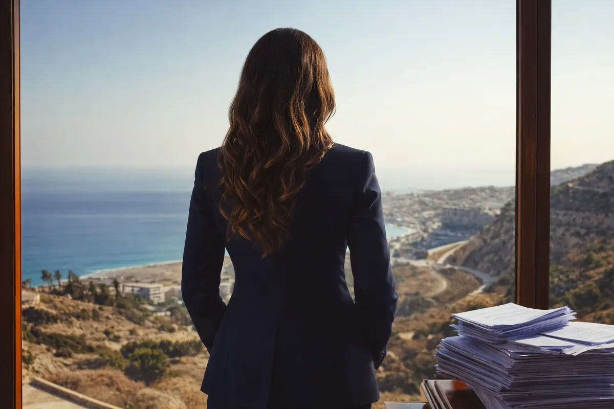 Senior partner overlooking the Mediterranean from the office